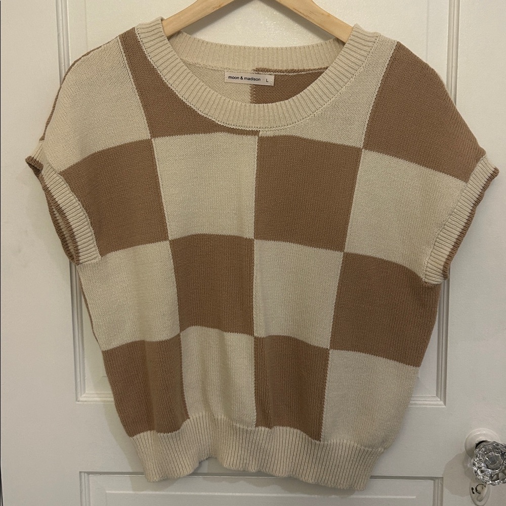 Moon & Madison Sweater checkered, short sleeve shirt